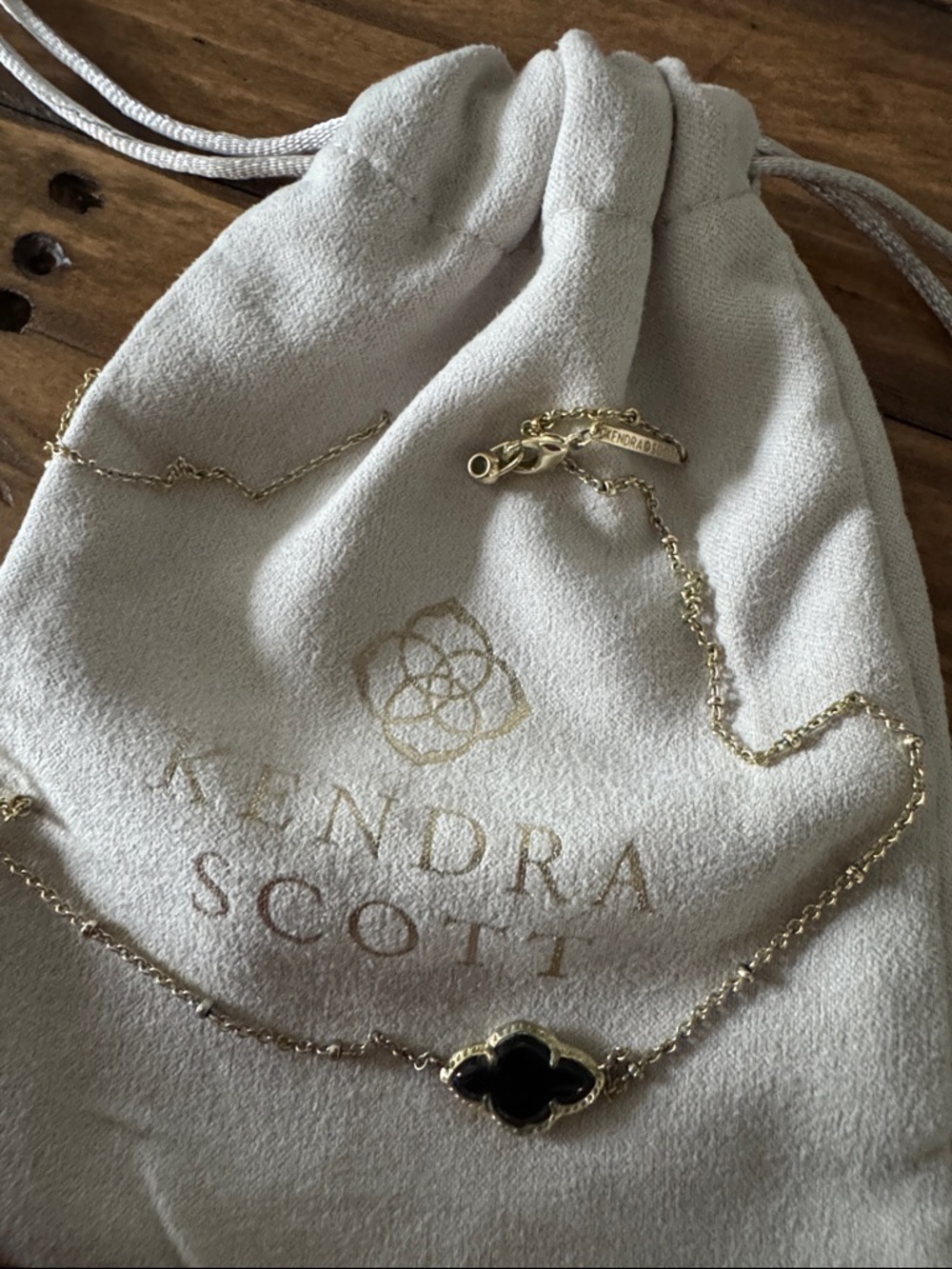 Flawed Kendra Scott Abbie Gold Necklace with Black Clover Pendant